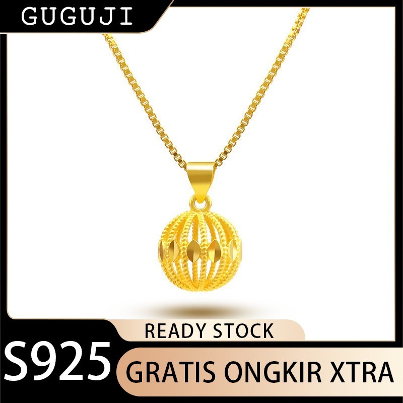 GUGUJI Kalung Emas Vietnam Pasir Emas Liontin Bola Indah Kalung Wanita Bola Berongga Berlapis Emas