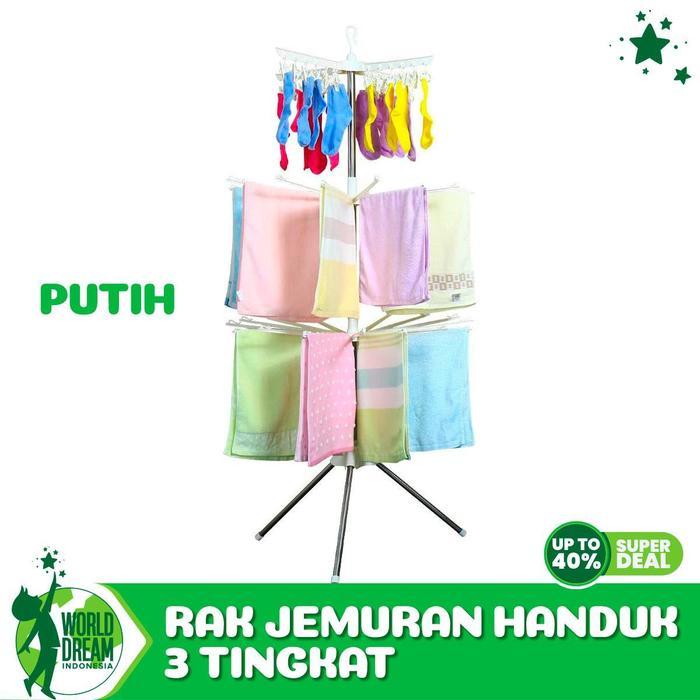 Temankitaa WORLD DREAM Jemuran Menara 3 Tingkat Jemuran Baju Bayi 3 Susun Stainless Plastik PP Rak J