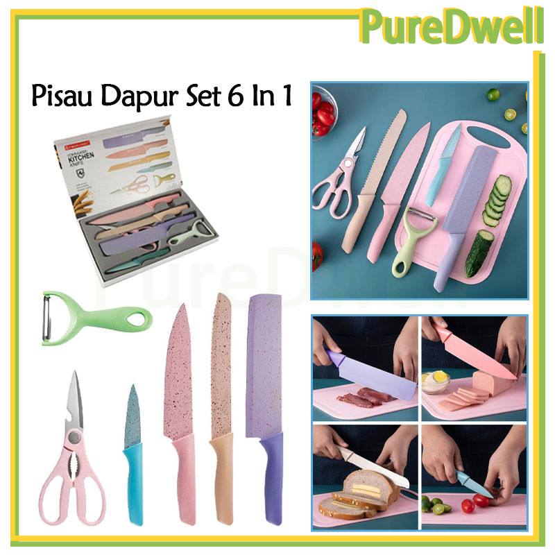 stainless steel pisau set/pisau dapur set 6in1/ pisau dapur set 6in1 bahan stainless steel premium/