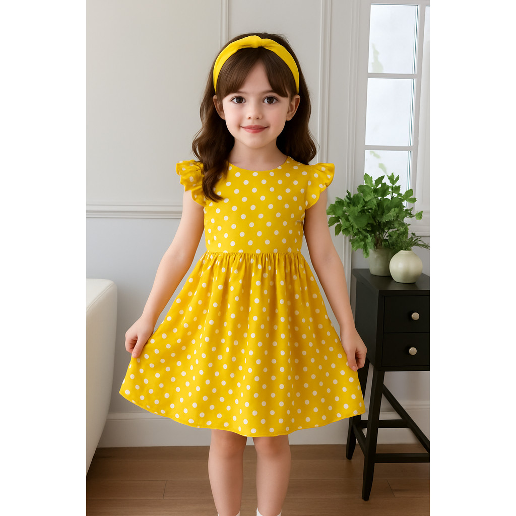 Summer Dress Anak Polkadot Lucu Clara Baju Pantai Anak Perempuan Outfit Fashionable Anak Rx