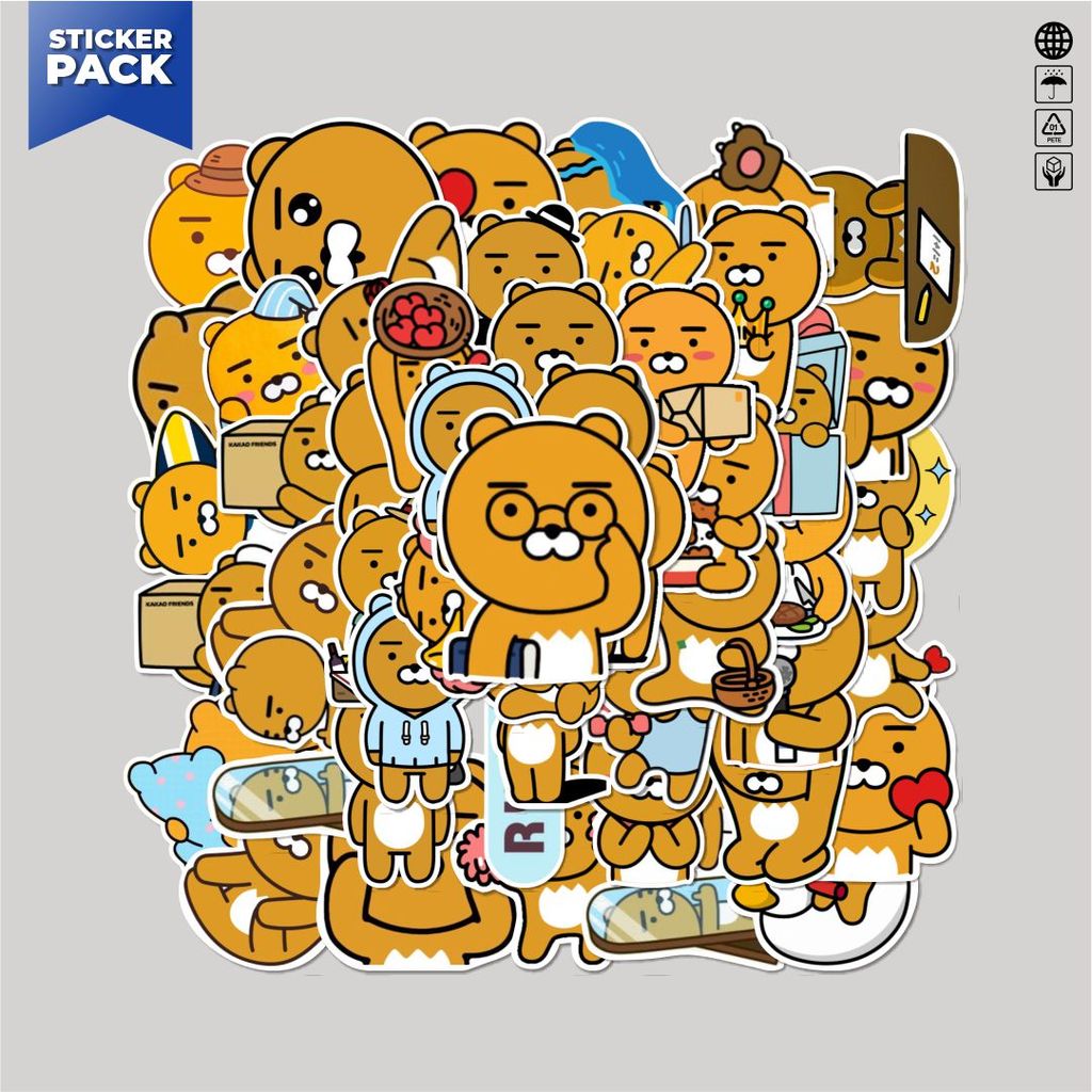 [100PCS]Stiker Pack Stiker RYAN KAKAO FRIENDS CARTOON Aesthetic Vinyl Anti Air Dekorasi Sticker Lapt
