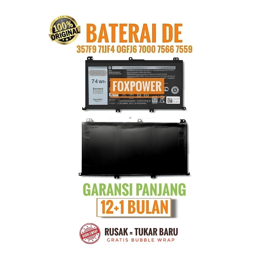 Original Baterai Dell Inspiron 15 7000 Gaming Type 357F9 74WH