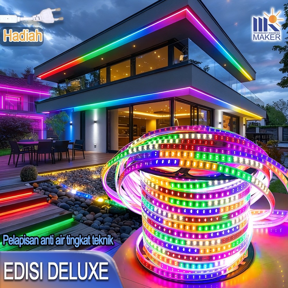 Striplight Paketan RGB 6-50M Kirim soket Outdoor Water proof LED Lampu Strip 5050 AC 220V Strip lamp