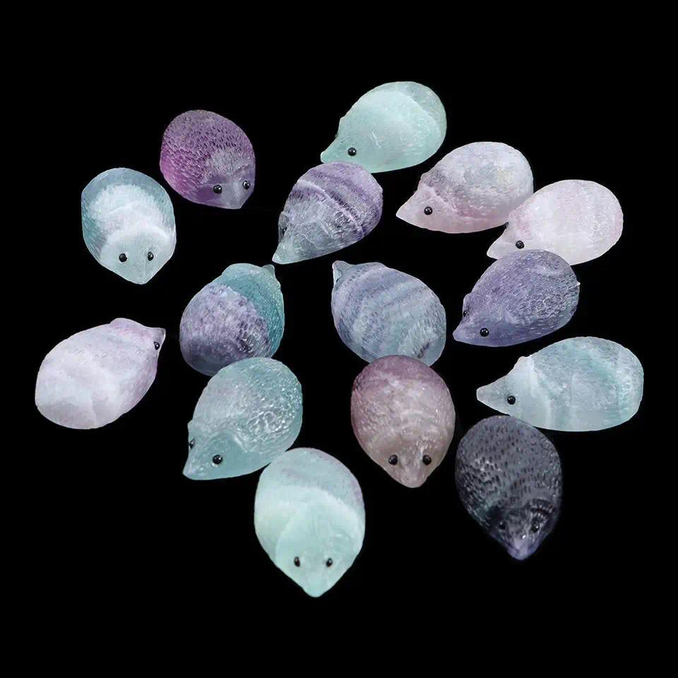 Mini Stone Rainbow Hancrafts Decorations Fluorite Hedgehog Figurines Quartz Crystal