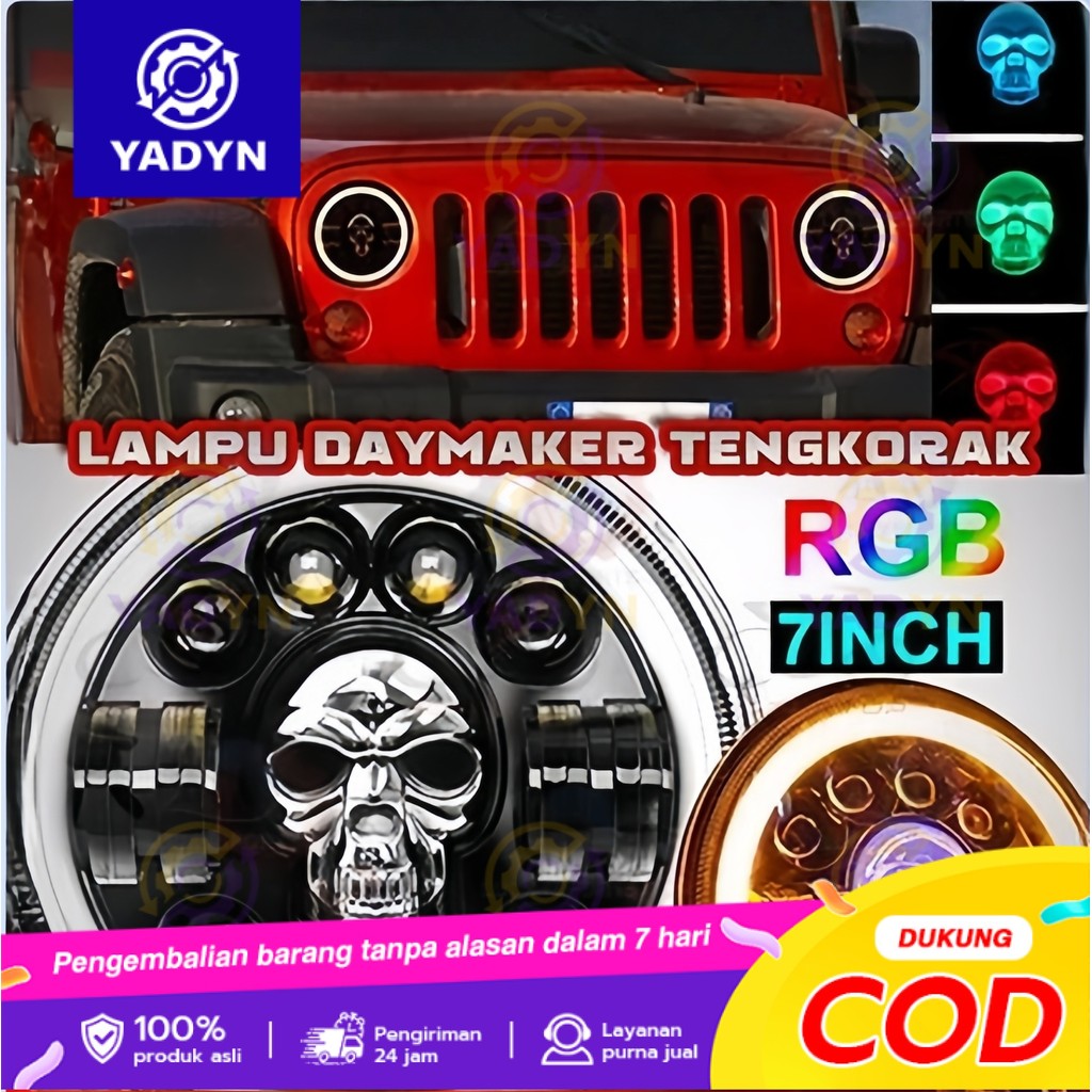 COD Lampu Tembak Daymaker Tengkorak 7 Inch LED Bulat Lampu Tembak Tengkorak 40 Watt  Lampu Daymaker 