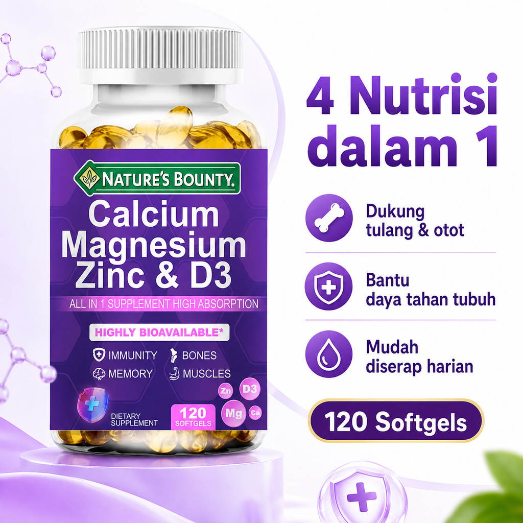 Calcium Magnesium Zinc Vitamin D3 Softgels | Calcium, Magnesium | Suplemen Kalsium D3 K2 Magnesium |