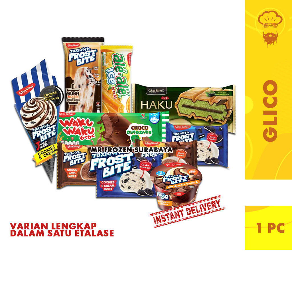 Glico Wings Ice Cream Es Krim FROST BITE Boba Milk Tea | Choco Lava | Cookies Cream Mochi | Coconut 