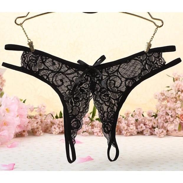 Celana Dalam Motif Renda Wanita CD transparan Pita Wanita Import Anti Gatal  3050 - BLACK