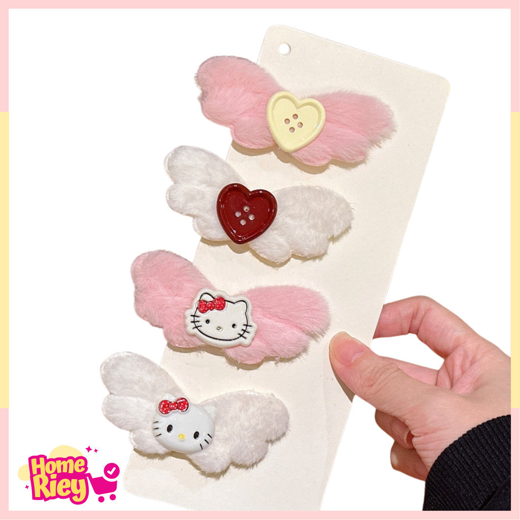 HM Jepitan rambut H1032 Aksesoris Rambut Klip Bulu Lembut Motif Sanrio Hiasan Bentuk Kancing Cantik