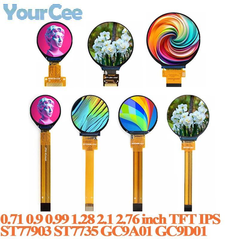 Layar TFT bulat 0.71 0.9 0.99 1.28 1.6 2.1 2.76 inci HD IPS LCD Full Color dengan port serial GC9A01