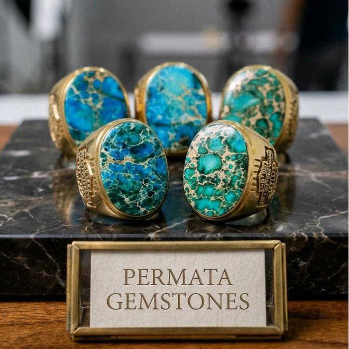Batu Cincin Akik Pirus Hijau Persia Corak Antik Big Size Ring Model Bmw Mewah dan elegant - 6