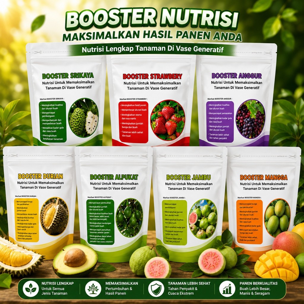Pupuk booster buah durian klengkeng alpukat jambu srikaya stroberry anggur mangga