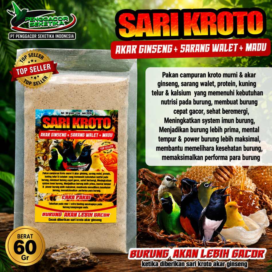Sari Kroto Ginseng Walet Madu 60gr Pakan Burung Gacor Super Protein Tinggi Penambah Stamina Juara