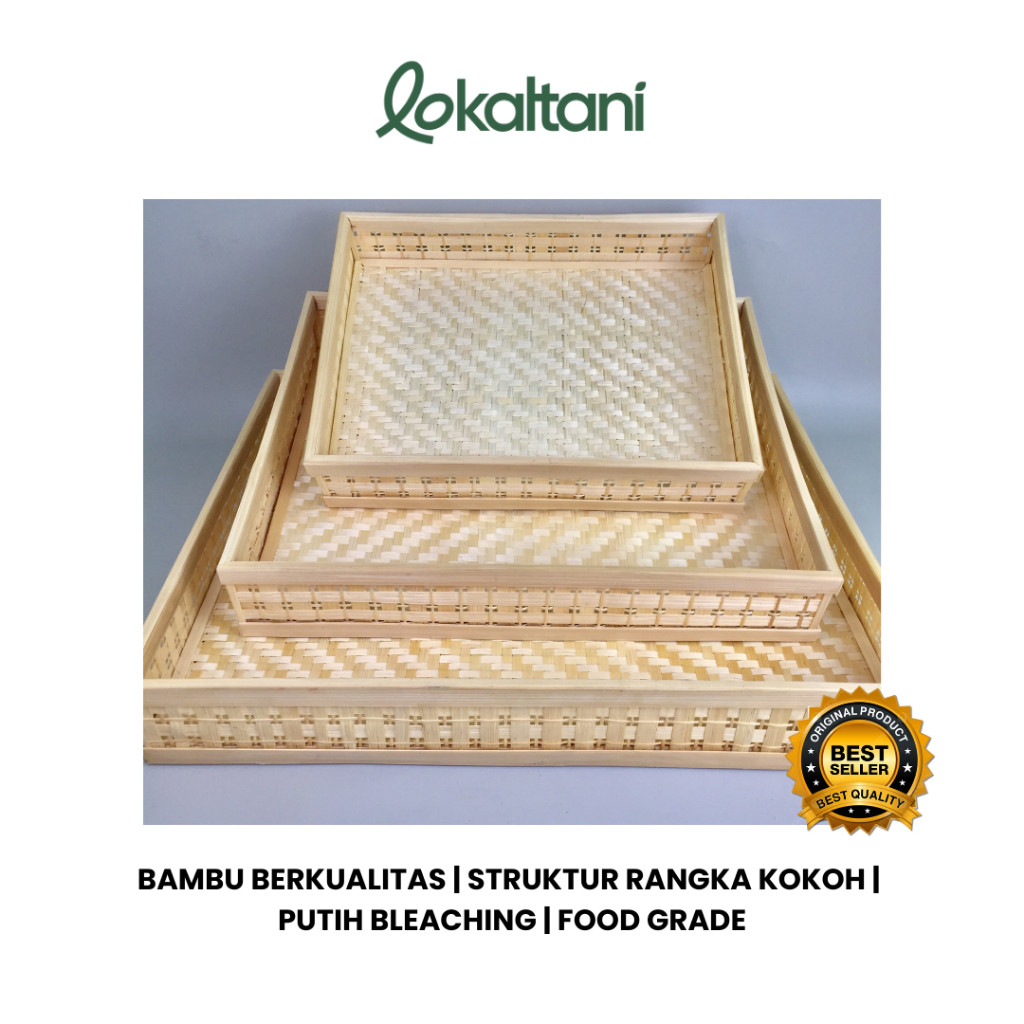 JANGANLIRIK Tampah Anyaman Bambu Kotak / Tambir Bambu Kotak Anyaman / Nampan Anyaman Persegi Besar S