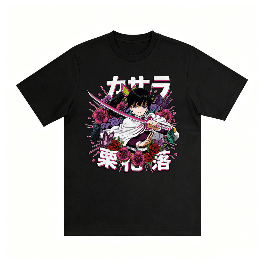 Kaos Oversize Anime Kimetsu no Yaiba Kanao Tsuyuri Pose Memegang Nichirin Blade Gaya Komik Street Po