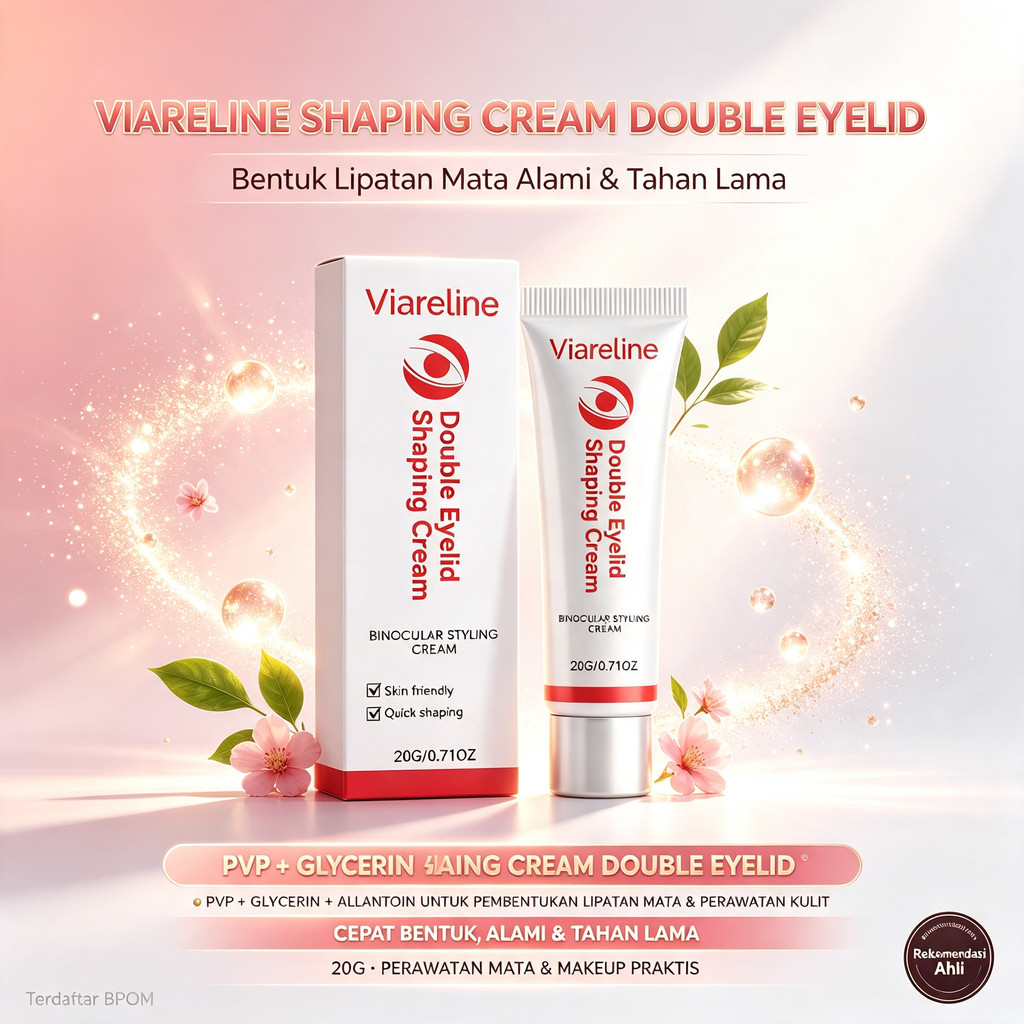 Viareline Shaping Cream Double Eyelid 20g, PVP, Glycerin & Allantoin, Dukung Pembentukan Lipatan Mat