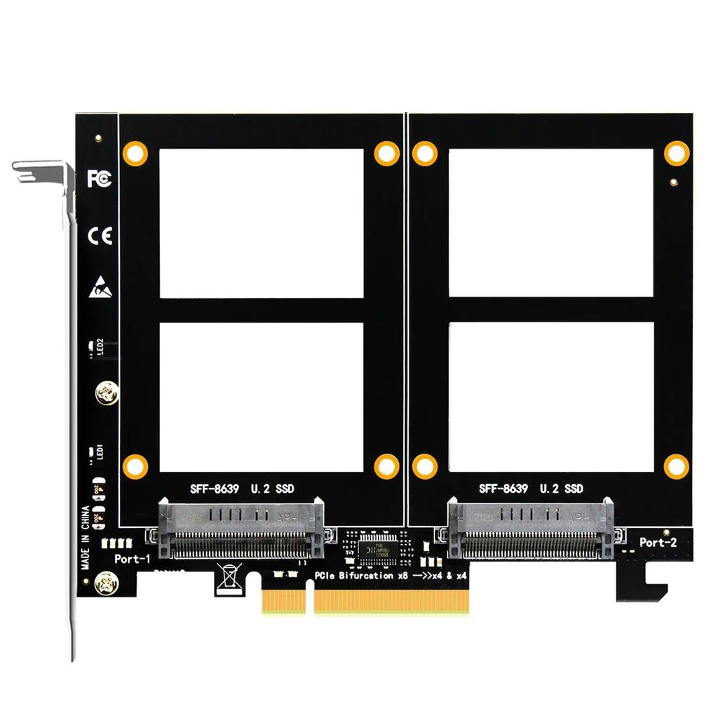 2-slot U.2 PCIe Adapter for 2 U.2 SSD, Softe U.2 SSD RAID, No PCIe Bifurcation