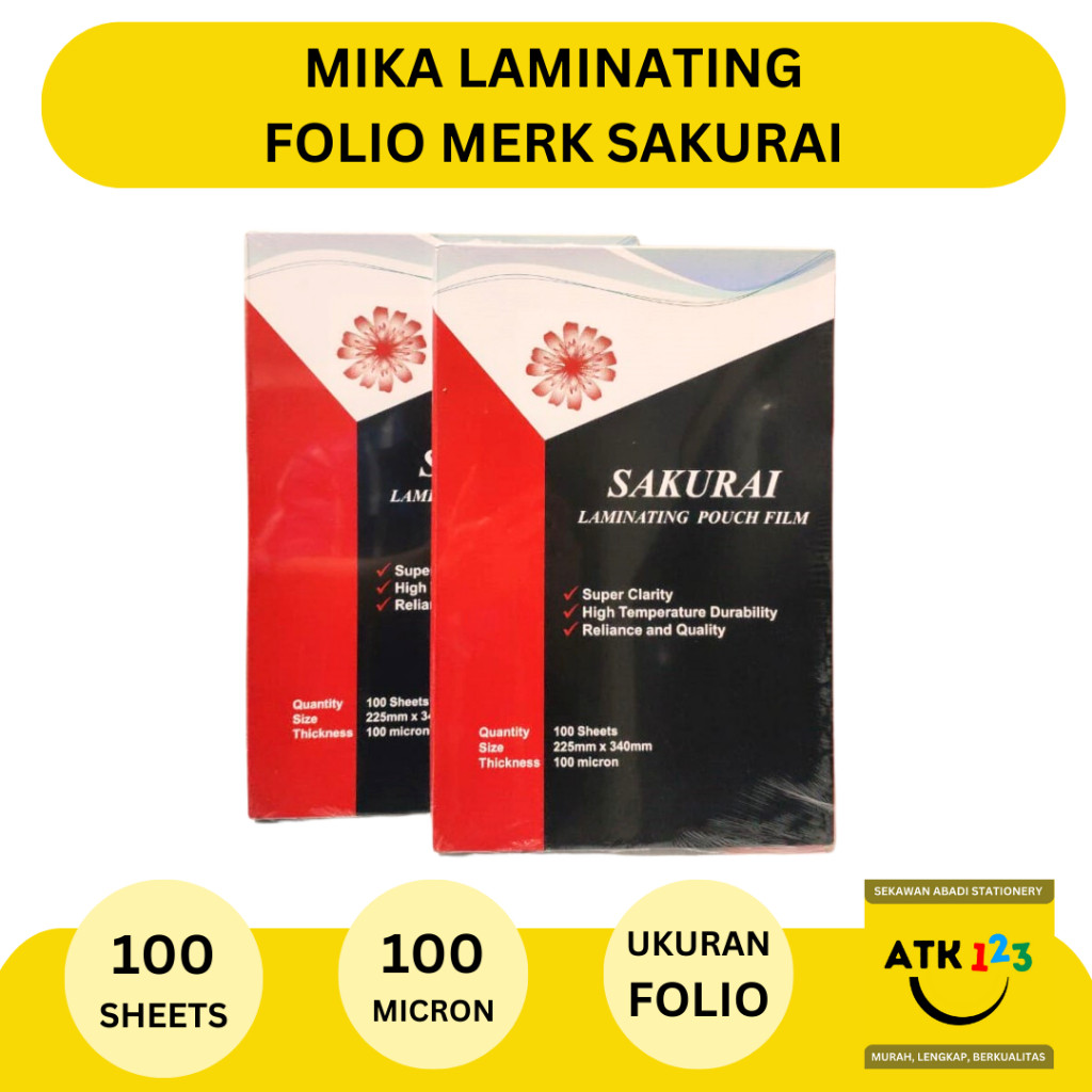 SAKURAI Mika Laminating Film Ukuran Folio Isi 100 lembar (100 Micron) Merk Sakurai