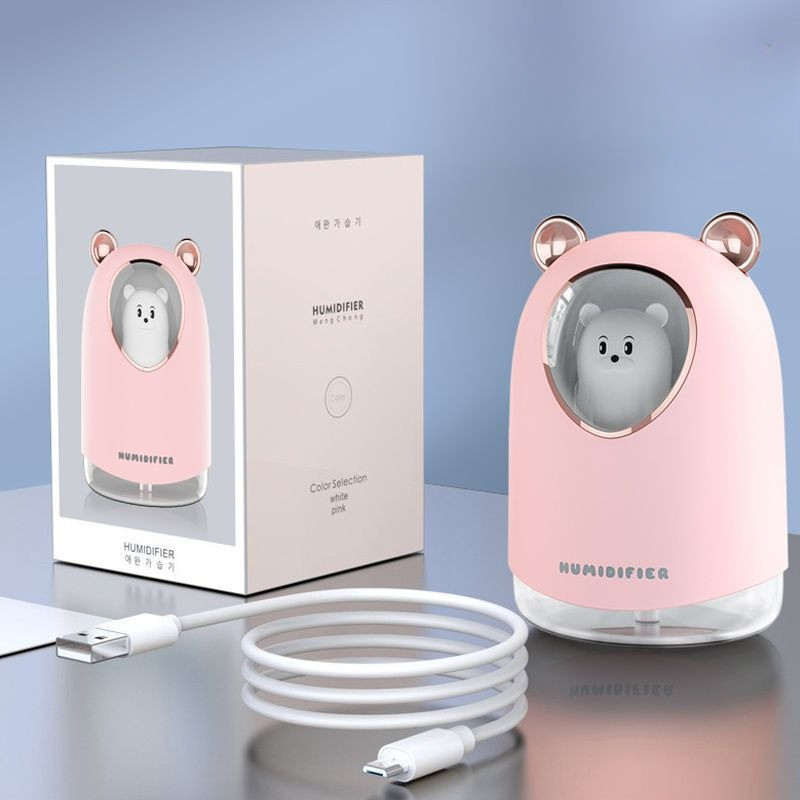 GRWOSIR Humidifier USB Mini Portable Bear dengan Lampu Tidur RGB 7 Warna Pelembap Udara Ultrasonik FS038