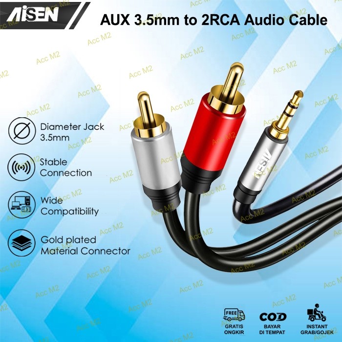 TERLARIS AISEN Kabel Aux Audio Jack 3.5mm to RCA 2 1.5m, 3m