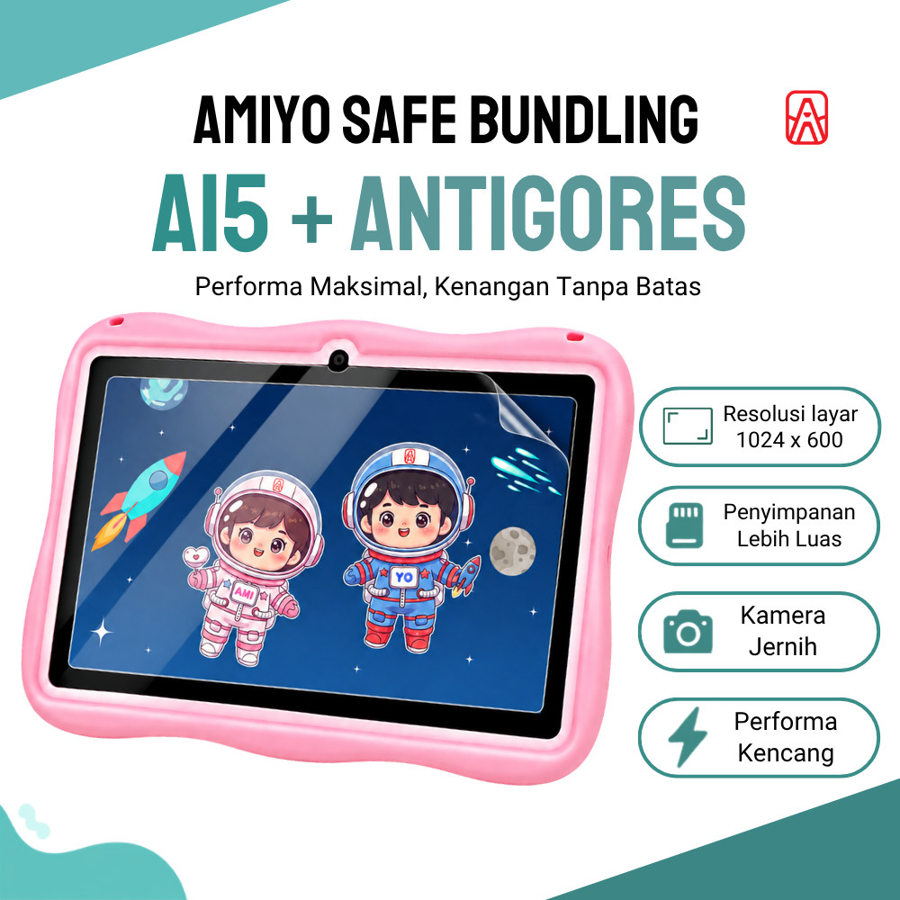 Bundling Edition Amiyo Tab Study Kids A15  Astronout Version 7 inchi Tab Anak Wifi Only + Antigores 