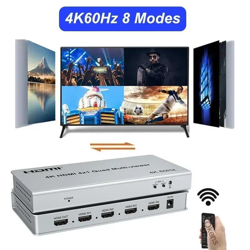 4K60 4x1 HDMI Multiviewer 4 in 1 Out Quad Screen Multi Screen Switcher PIP 90° 180° Flip 4k HDMI Mul