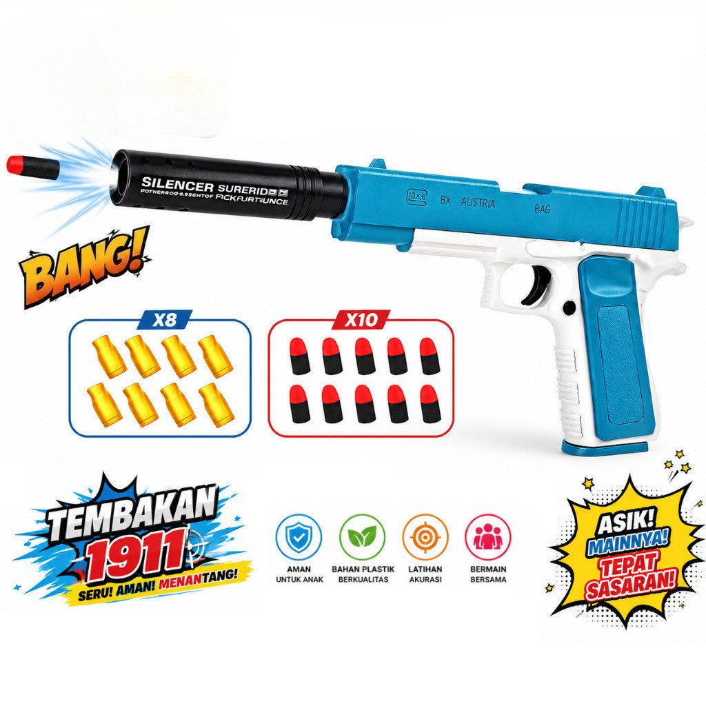 Mainan Pelontar Busa EVA Untuk Permainan Bidik Remaja PISTOL PLASTIK 1911