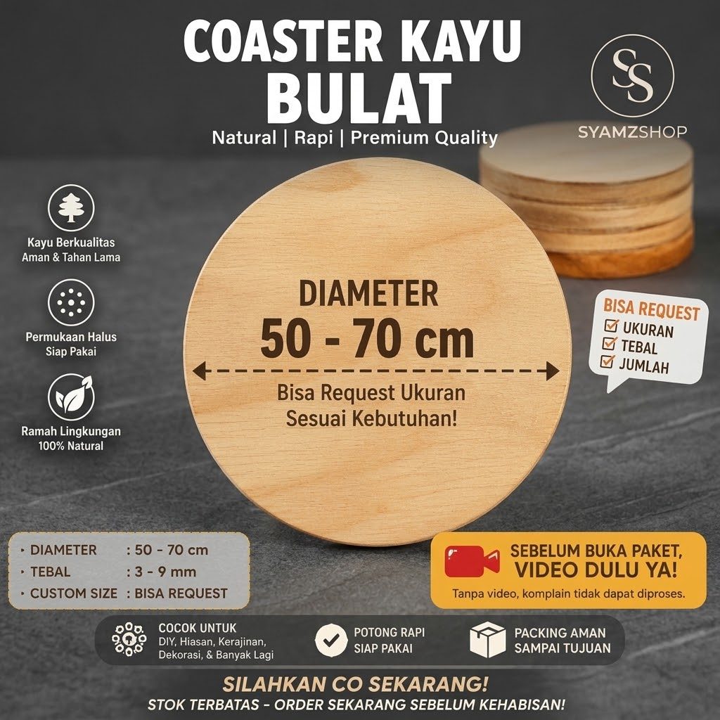 Triplek / Multiplek / Plywood Bentuk Bulat/Bundar Diameter 50 CM 60 CM 70 CM Tebal 3mm 5mm 6mm 7mm d