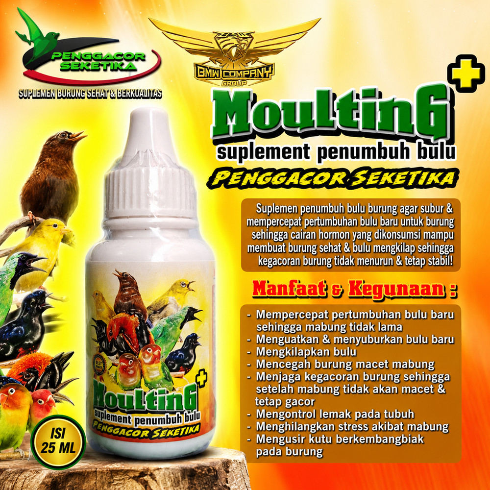 Moulting Penggacor Premium 25ml Vitamin Mabung Burung Penumbuh Bulu Murai Kacer Lovebird Kicau