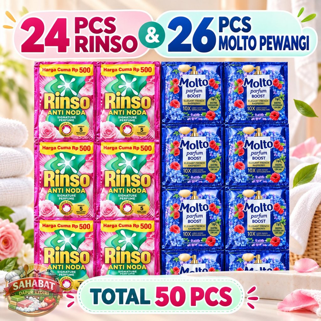 (50 PCS) RINSO CAIR 24 PCS DAN MOLTO PEWANGI 26 PCS 500AN
