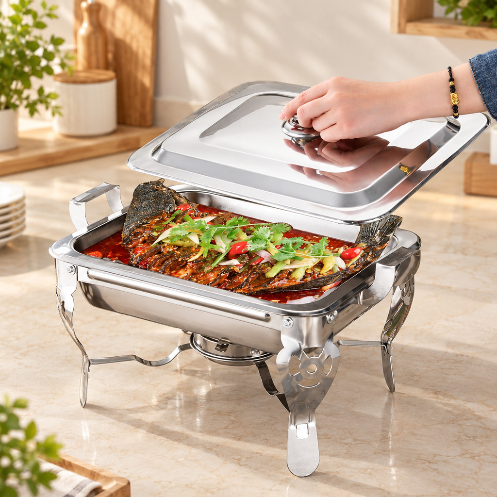 Prasmanan Jumbo Wadah Saji Stainless Fast Food Dish Tray Tempat Makanan Prasmanan Wadah Saji