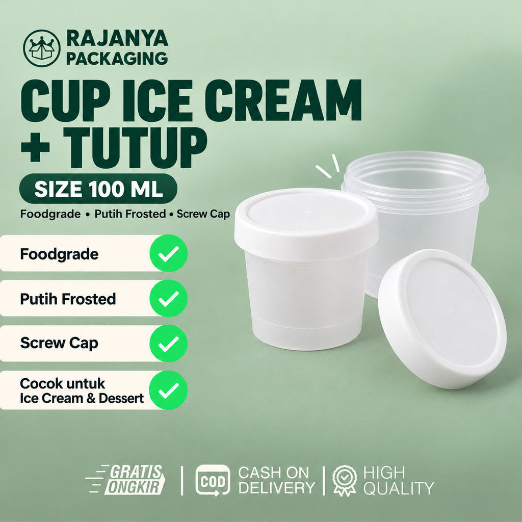 Ice Cream Cup + Tutup | Pot Jar Es Krim  | Pot Jar Bunga Putih | Wadah Kemasan Lulur