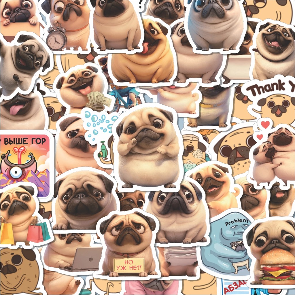 

100PCS Lucu Stiker Cute Pug Stickers Funny Dog V6 Stiker Aesthetic Stiker Anti Air Stikers Berperekat Waterproof sticker decal buat Motor Helm Buku Journal Koper Casing HP Laptop Botol Minum Hadiah anak