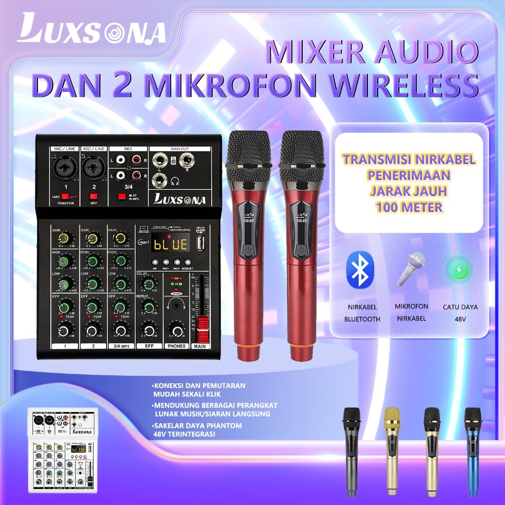 LUXSONA profesional Mixer 4 chanel/99DSP mixer audio/ 6 chanel mini mixer  premium/Amplifier USB Blu