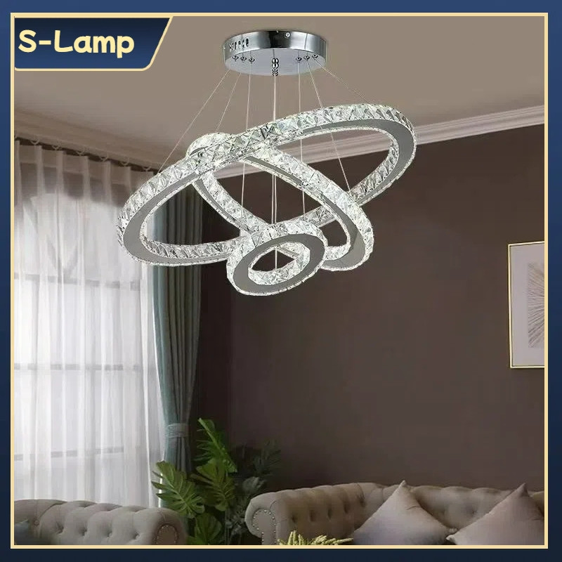 Rolloficial lampu gantung crystal Lampu Terowongan Triwarna Nordic untuk Ruang Tamu Lampu Pendant Pl