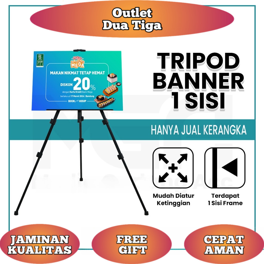 Tripod Banner 1 Sisi / Stand Frame / Banner Stand / Stand Foto Wedding / Standing Frame Lukis / Stan