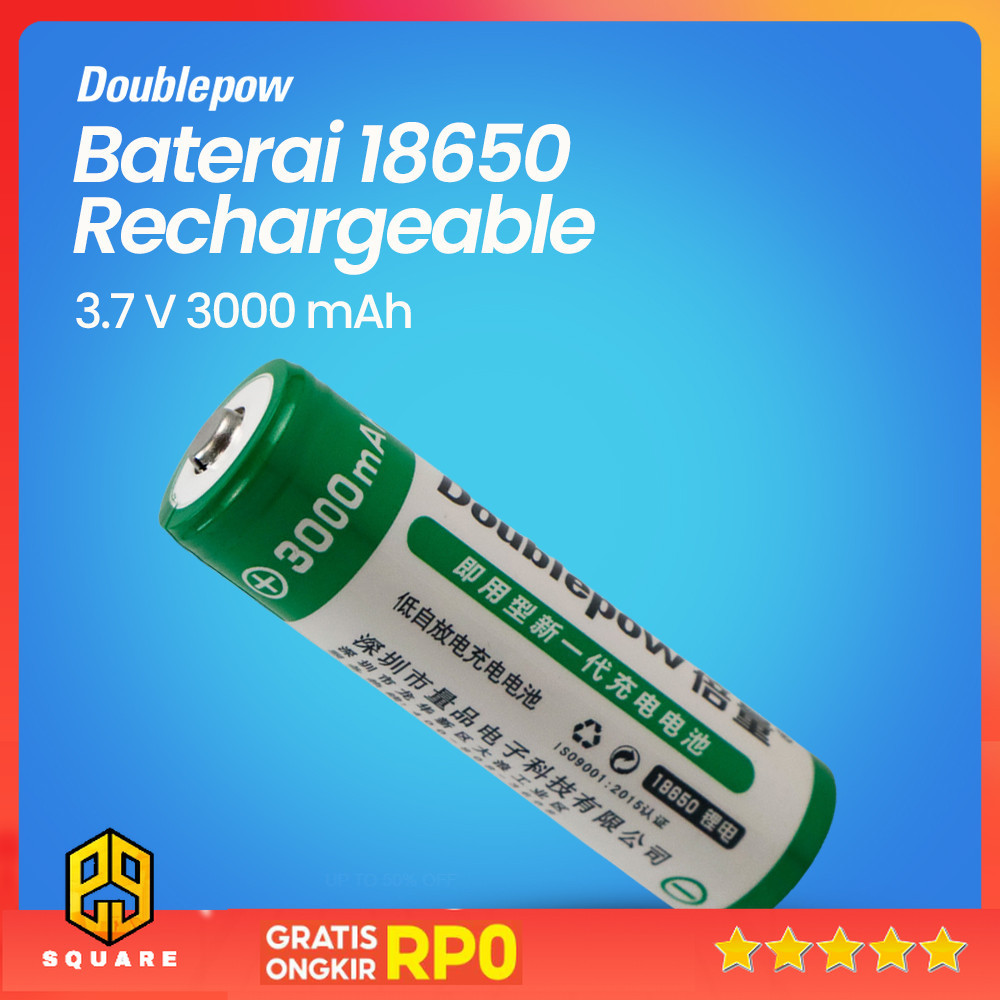 Doublepow Baterai Rechargeable 18650 3.7V 3000mAh Button Top 1 PCS - DP18650 Original 99 Square