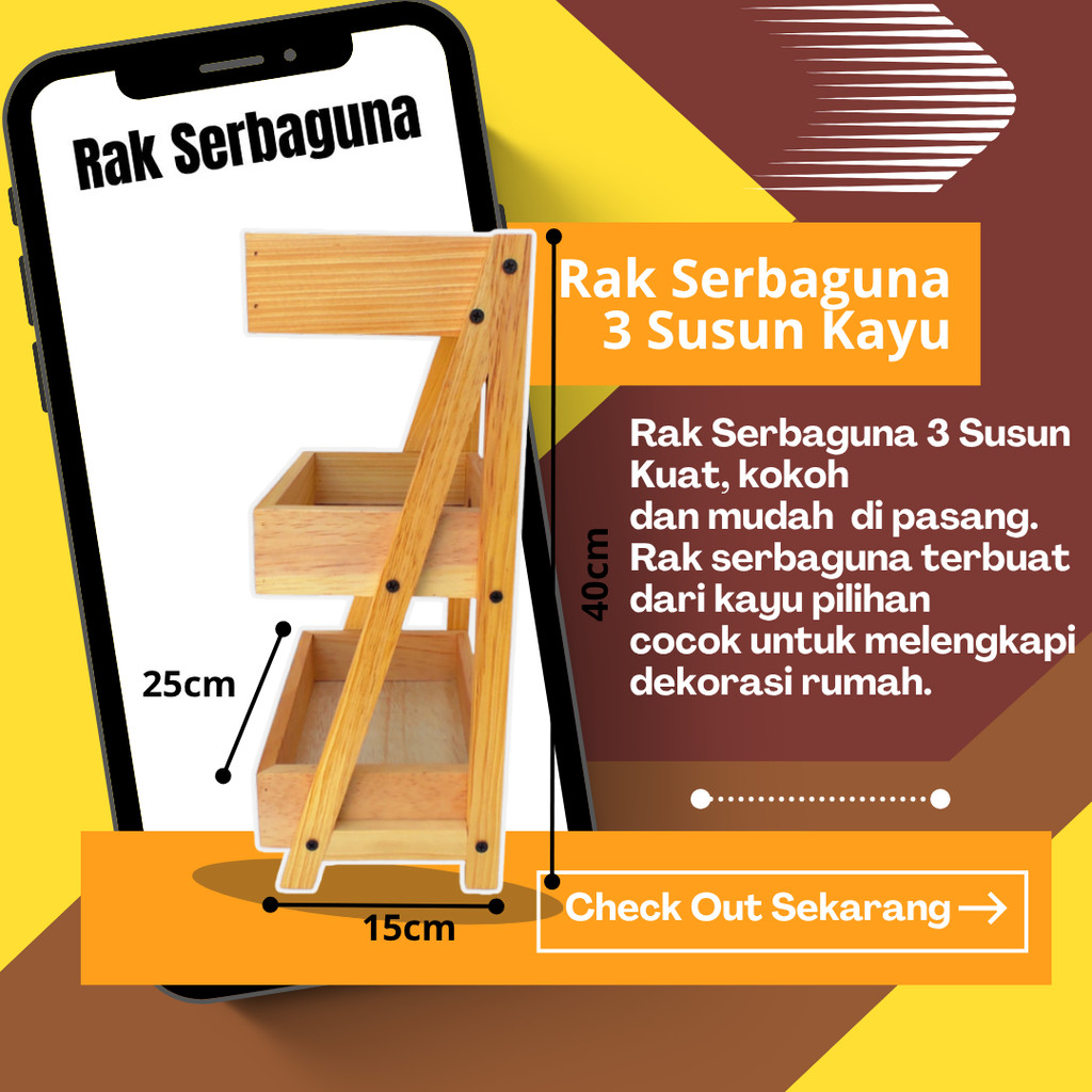Rak Bawang Kayu 3 Susun / Rak Bumbu Serbaguna