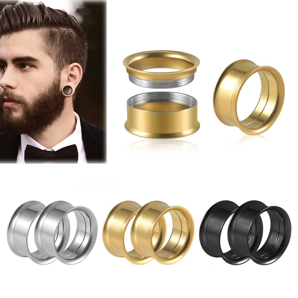 Steel Gold Silver Black Color Double Flared Ear Gauges Internally Threaded Ear Tunnel Expander Plugs