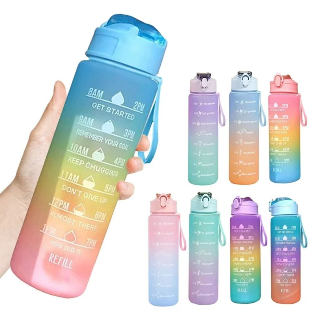 750ML Large Capacity Water Bottle Portable Plastic Clear Drink Bottle with Time Marker Motivational 