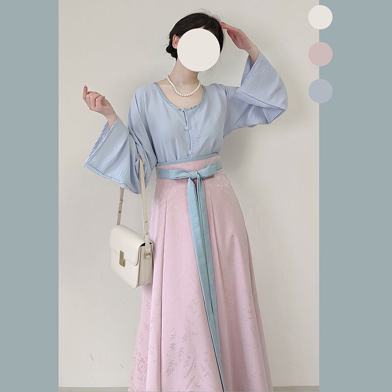 Pakaian Han Wanita Tang-Membuat Kerah Tergantung  Rok Jacquard