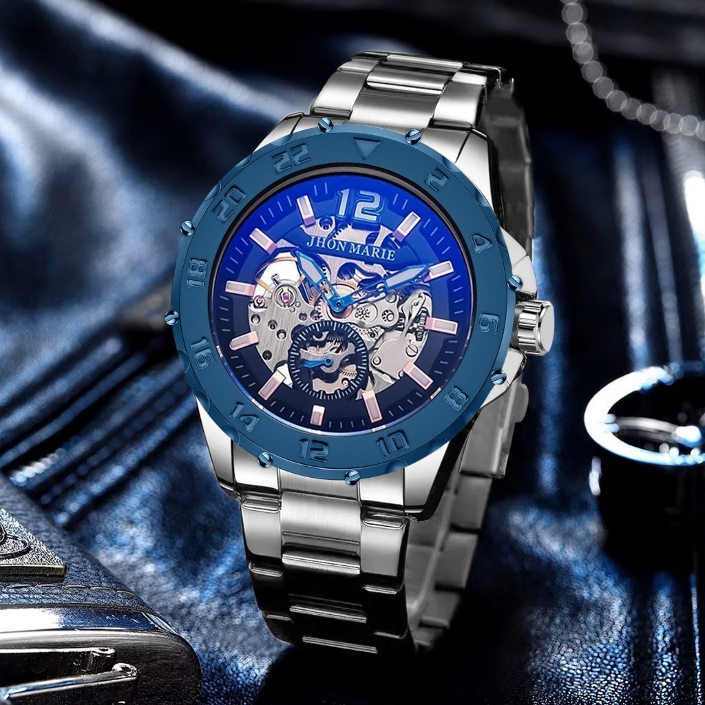 Jam Tangan Pria Jhon Marie 9507 Automatic Stainless Steel Original Blue Safier Bergaransi 12 Bulan