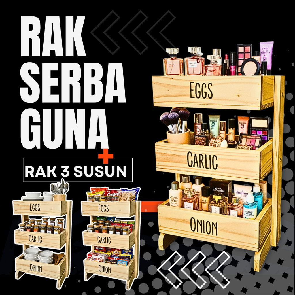 Rak Bawang Kayu 3 Susun / Rak Bumbu Serbaguna