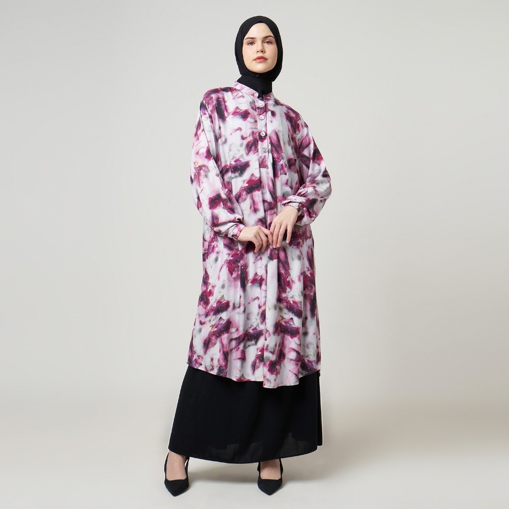 Dhoby Ghout Tunik Panjang Premium Wanita Putih Muslim Modern All Size Kancing Depan - Dianu