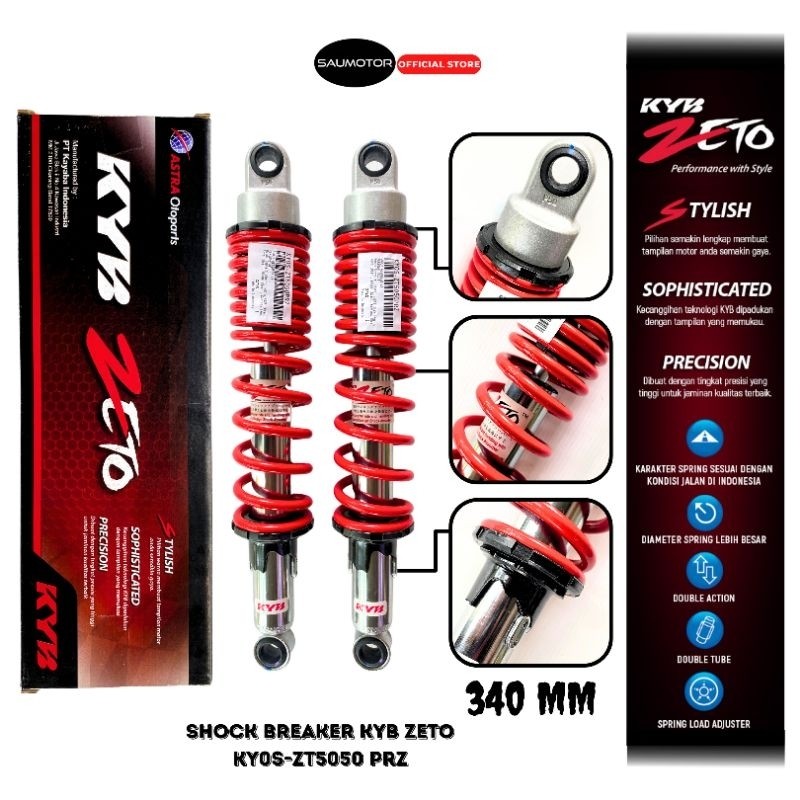 Kayaba Shock breaker 340 mm KYB Zeto ZT5050 PRZ RED Shock KYB Supra non tabung