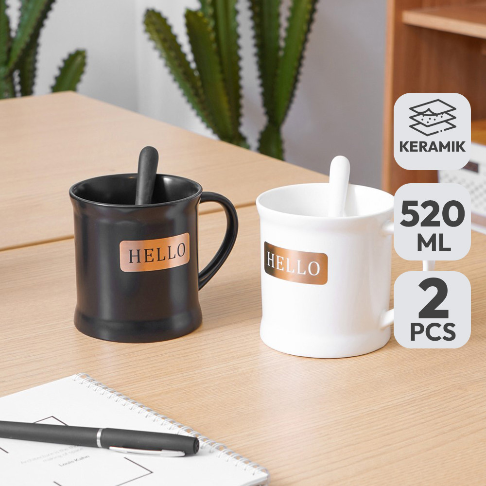 Informa Appetite Mug Dengan Sendok 520 ml Set 2 pcs - Hitam/Putih Drinkware Cup Tableware Beverage S