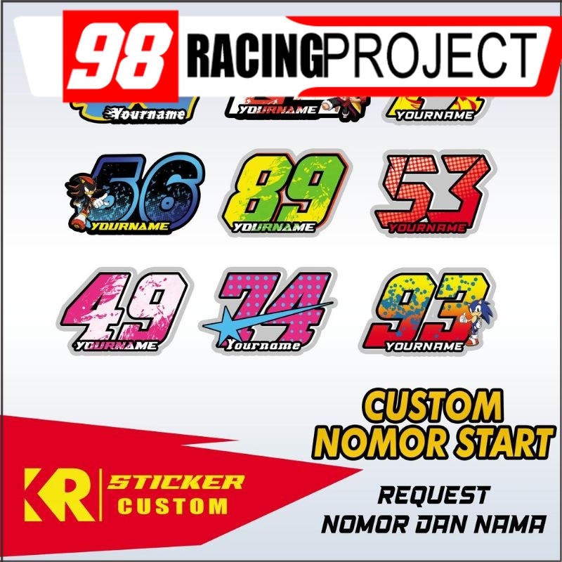 Stiker Nomor Start (request Nomor,Dan Nama) Ukuran Lebar Rata" 15 Cm