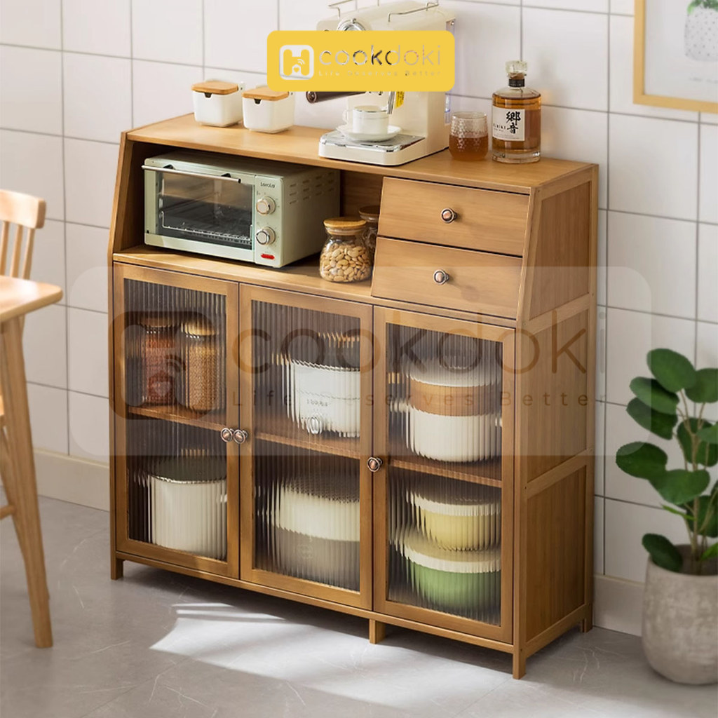 Homedoki Lemari Kabinet Kayu Minimalis/Lemari Dapur Bufet/Rak Piring Tertutup/Rak Dapur