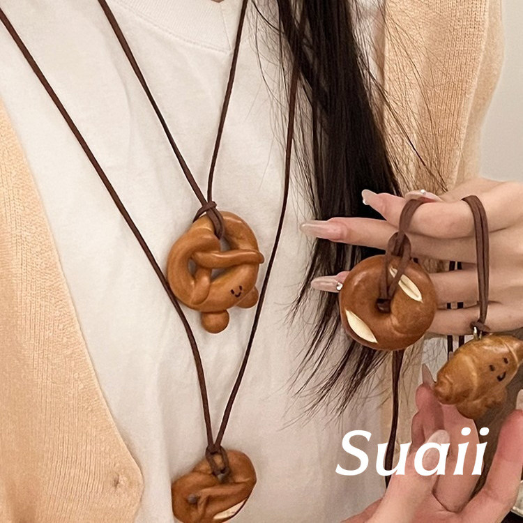 [Suaii] Kalung liontin roti pretzel panjang aksesoris sweater hoodie model simpel serbaguna E749