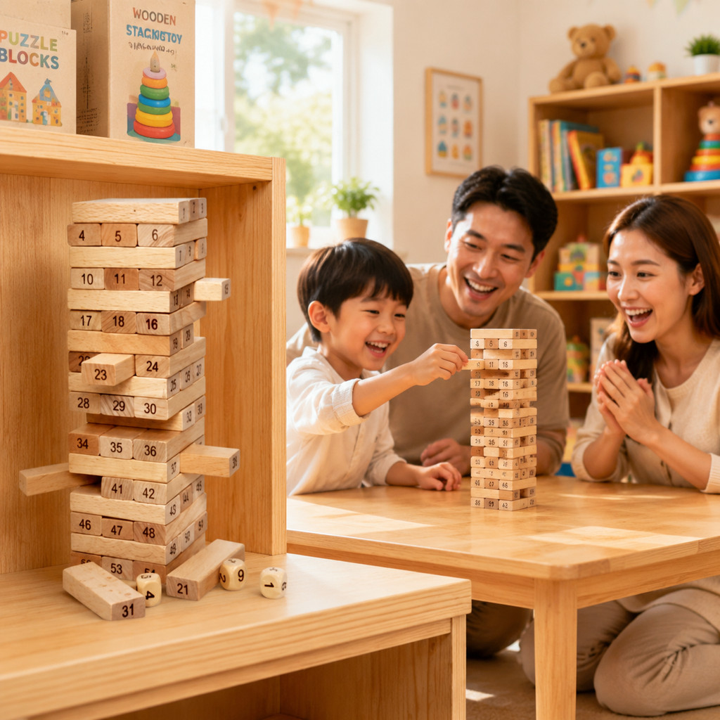 Mainan Balok Kayu Dadu Wiss Toy Tower Angka 54 Board Game Keluarga